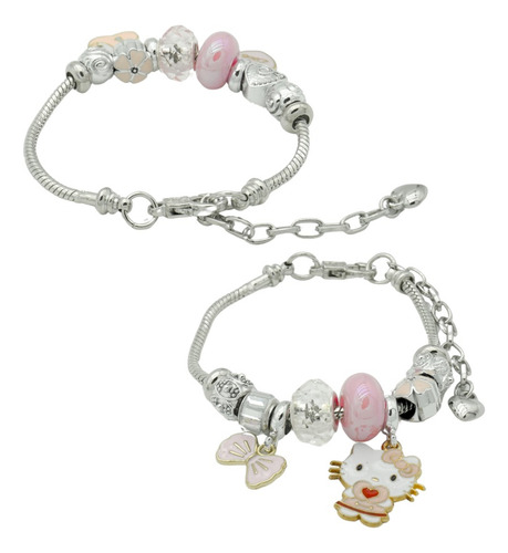 Set 2 Pulseras Acero Inoxidable Hello Kitty Corazon