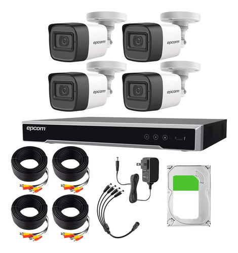 Epcom Kit De Camaras De Seguridad Exterior Metalicas Con Micrófono Integrado + Disco Duro 2tb Modelo B50kit-plus+2tb Video Vigilancia Turbohd 1080p Cctv 4 Cámaras Bala