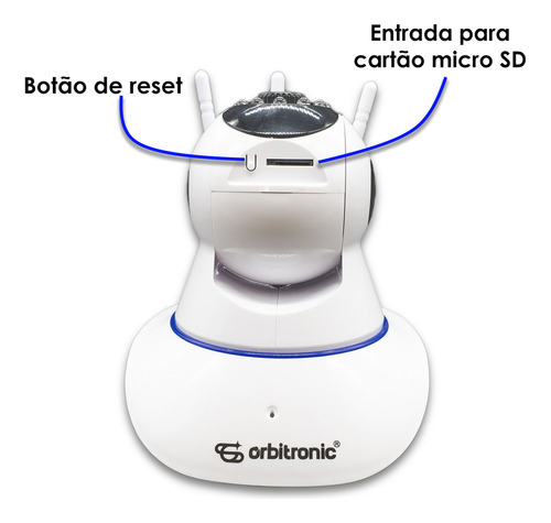 Câmera Segurança 3 Antenas Ip Onvif Wifi Wireless Orbitronic Cor Branco