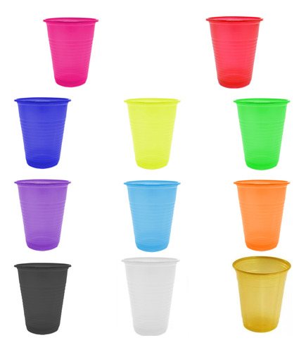 Pack 10 Vasos Plasticos Desechables De Color De 500cc