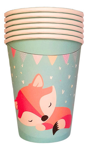 Vaso Polipapel Diseño Zorro Animal Mesa Infantil Cotillon X6