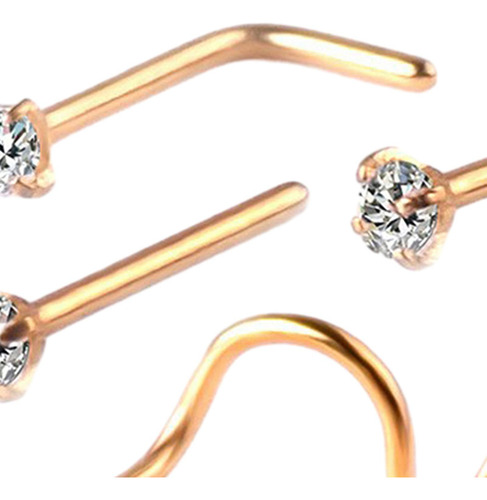 3 Juego De 6 Piercings Para Nariz, Juego De Anillos Con Oro