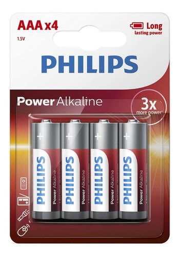 Imagen 1 de 6 de Pila Philips Aaa Alcalina Pack Por 4 Unidades