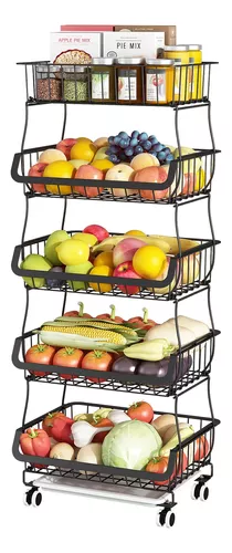 Wisdom Star - Canasta de frutas y verduras de 4 niveles para cocina,  carrito de almacenamiento de frutas y verduras, canasta de almacenamiento  de