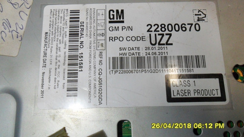 Som Automotivo Original Gm Cruize 1.8 16 Valvulas (Usado)