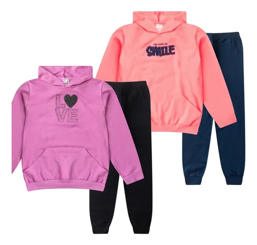 Kit 2 Conjuntos de Moletom Juvenil Menina (Blusa + Calça)