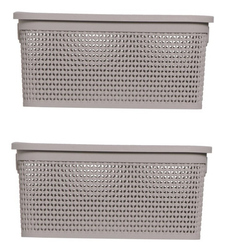 Imagen 5 de 7 de Pack 2 Cajas Organizadoras Medianas Chicas Símil Rattan 4 Lt