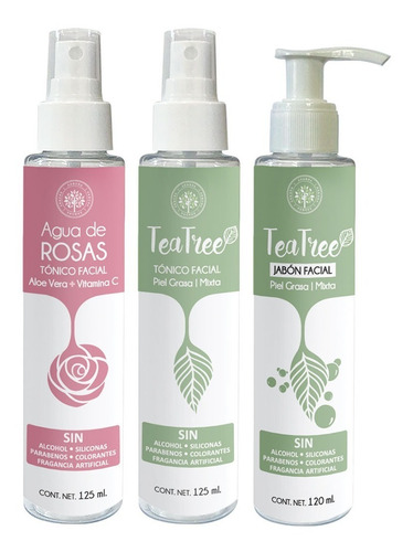 Kit Agua De Rosas + Jabón Y Tónico Facial Tea Tree Árbol Té
