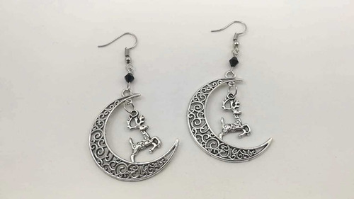 Aretes Luna Con Brocado Ciervos Decorados Goth Dark Gotico 