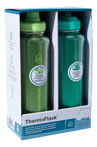 Thermoflask 2 Termos Botellas Acero Inoxidable Al Vacio 1.2l Verde/turquesa