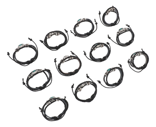 Pulseira Trançada De Couro Pu, 12 Peças De Tecido Multicamad