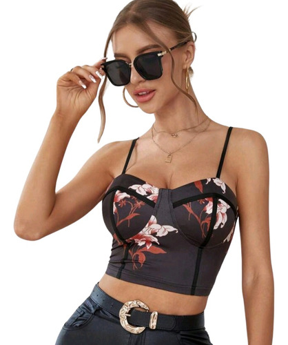 Top Blusa Importada Shein Floreada Mangas