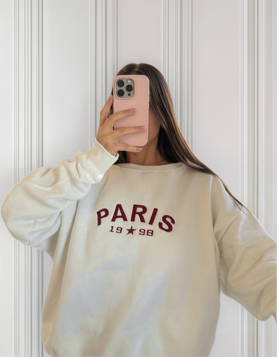 Buzo Nylon Over Frisa Bordado Mujer Paris
