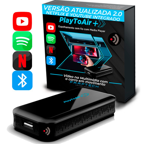 Playtoair 2.0 Carplay Android Auto Sem Fio Apps Multimídia
