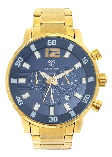 Relógio Tuguir Masculino Dourado E Azul Tg3149 - 5 Atm