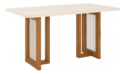 Mesa De Madeira Yara Com Vidro Nature/off White Sc79 - Henn