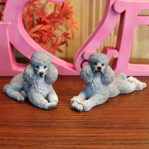 1 Par Pequeno Poodle Estátua Resina Brinquedo Bonito Cinza