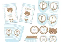 Comprar Kit Imprimible Bautismo Osito Nene Solo Textos Editables!