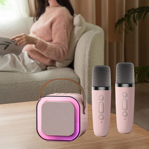 Mini Del Karaoke Con El Micrófono, 2 Micrófono Rosa