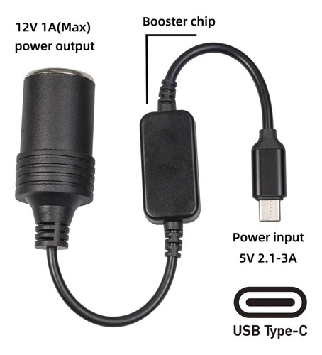 Ml Cable Convertidor Usb C A Encendedor De Cigarrillos 0,6 M