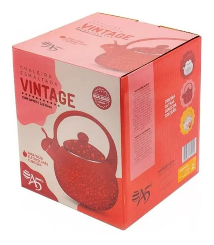 Chaleira A5 Vintage Esmaltada Indução Apito 2,2 Litros Retro
