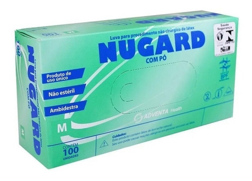 Luvas descartáveis Nugard Procedimento cor branco tamanho  M de látex com pó x 100 unidades 