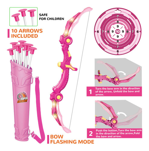 Juguete Arco Y Flecha Led Regalo Cumpleaños Niñas 5 A 12 Año Color