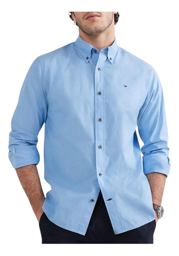 Camisa Tommy Hilfiger Azul, Poplin.