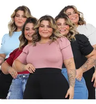 Comprar Kit 5 Blusas Plus Size Manga Bufante Feminina Canelada Extra