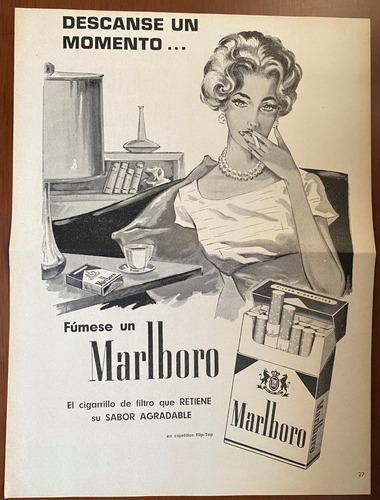 Cigarrillos Marlboro Antiguo Aviso Publicitario De 1961