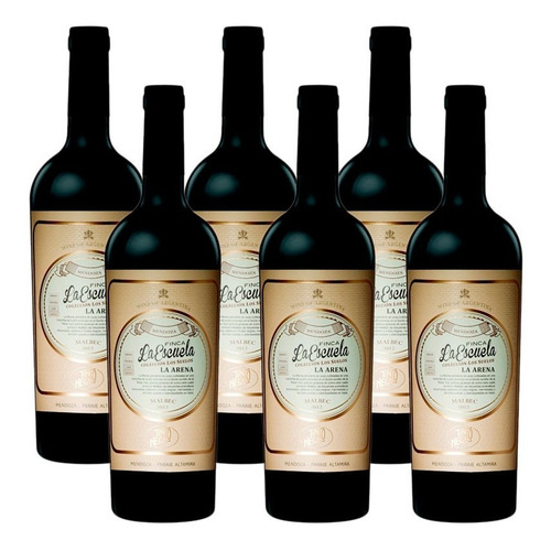 Vino Tinto Negro La Escuela Malbec La Arena Caja X 6un