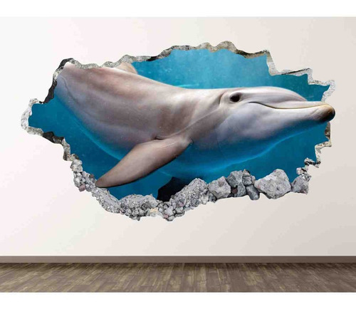 Vinilo 3d Pared Rota Delfin Oceano Mar Decoración