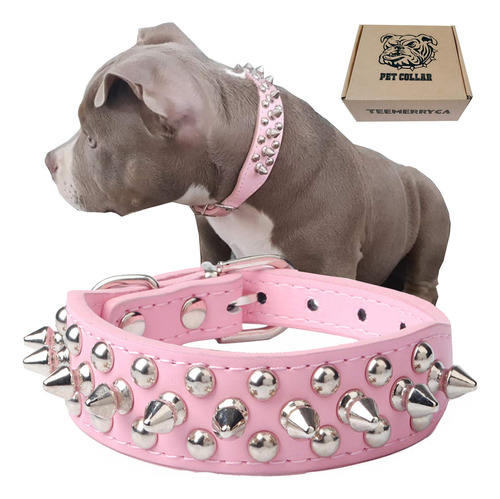 Collar Para Perro Teemerryca Ajustable De Piel Con Tachuelas