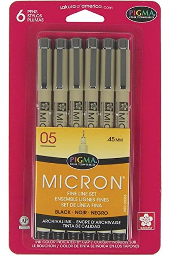 Juego Pluma Tinta Micron 0,45mm X6uds Punta Fina