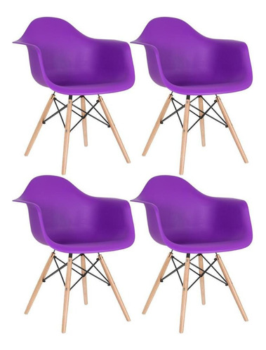 4 Cadeiras Cozinha Eames Wood Daw  Com Braços  Cores Estrutura Da Cadeira Roxo