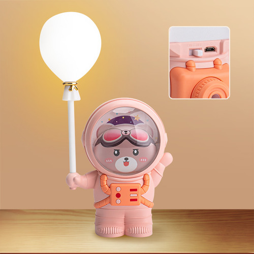 Lámpara De Noche Con Sacapuntas: Oso Con Globos,alta Calidad Oso Espacial Rosa
