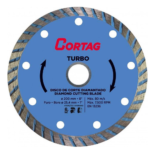 Disco Corte Diamantado Cortag Turbo 200mm Furo 25,4mm 61615 Cor Azul