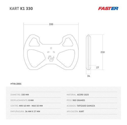 Volante Faster Kart K1 330 Silver Faster By Collino Full