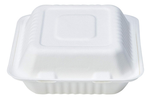 Contenedor Alimentos Compostable 3 Compartimentos Bisagras 8 Blanco