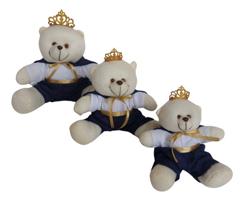 Kit Trio Urso Príncipe Realeza Para Nicho Pelúcia Decoração