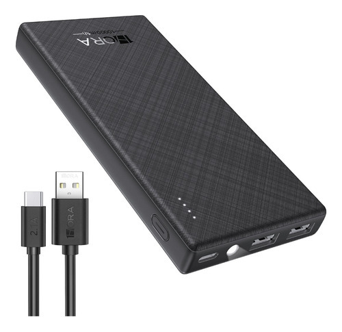 Batería Portátil 1Hora Carga Rapida 10000mah, Indicador De Luz, 1 entrada tipo c y 2 salidas Usb, color Negro, Gar263