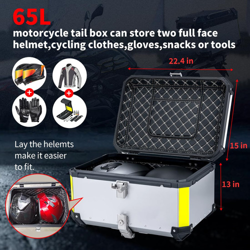 Caja De Cola Motocicleta 65l Con Soporte Y Respaldo Alumin