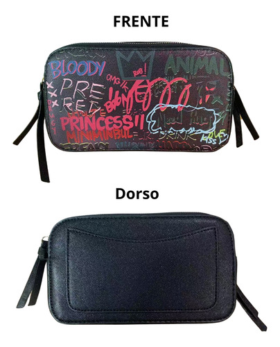 Bandolera Crossbody Bolso Mujer Elegante Y Casual Near Graffiti Níquel Negro