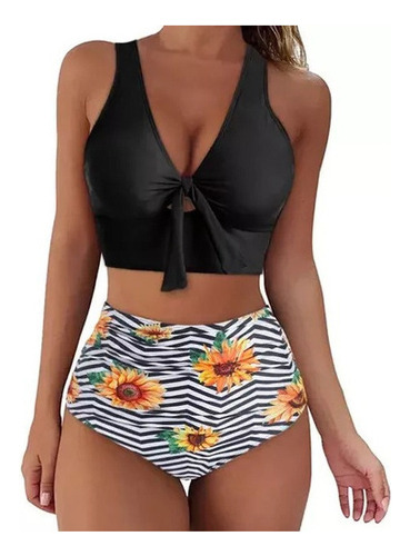 Bikini Mujer Con Estampado Girasol Push Up Baño