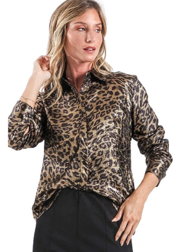 Camisa De Saten Importada Gilda Mujer Animal Print