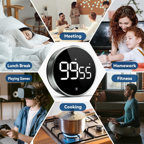 Cronómetro Magnético Digital Para Cocina, Pantalla Led Grand Negro