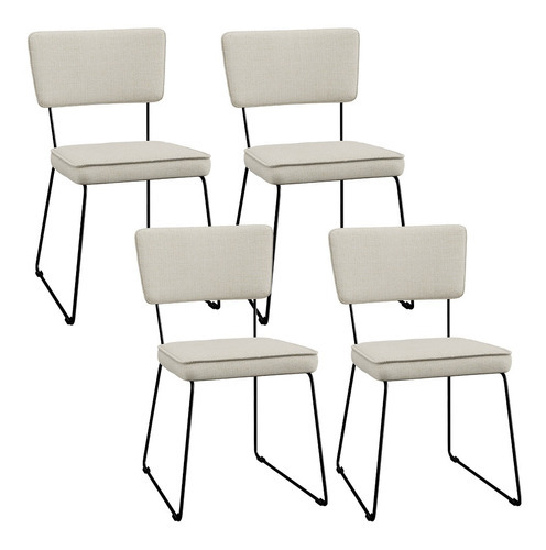 Kit 4 Cadeiras Cozinha Sala De Jantar Allana Linho Champagne Cor da estrutura da cadeira Preto Desenho do tecido Liso
