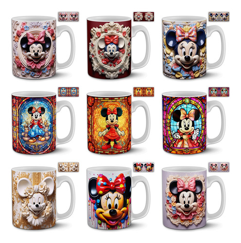 Plantillas Sublimar Tazas Minie Mouse 3d Y Vitrales +previas