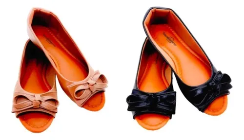 Kit 2 Pares Sapatilha Feminina Peep Toe Palmilha Confort Gel