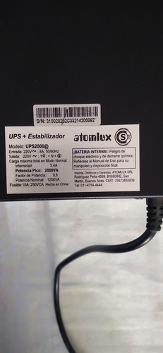 Estabilizador Atomlux Ups2000 Sin Batería Negro (Usado)